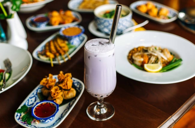 Close up of a drink with straw from Tuk Tuk Thai.