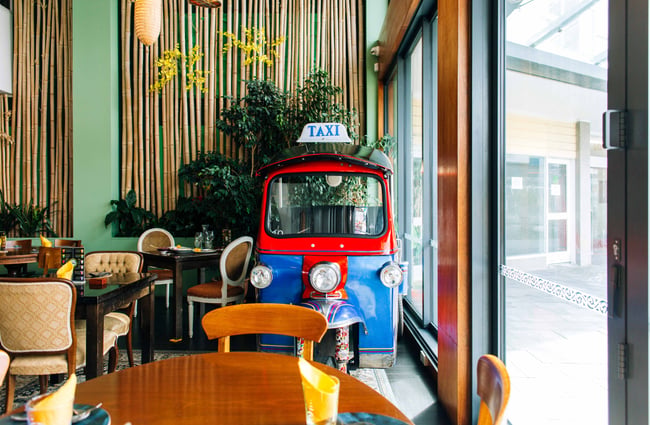 Tuk Tuk inside restaurant.