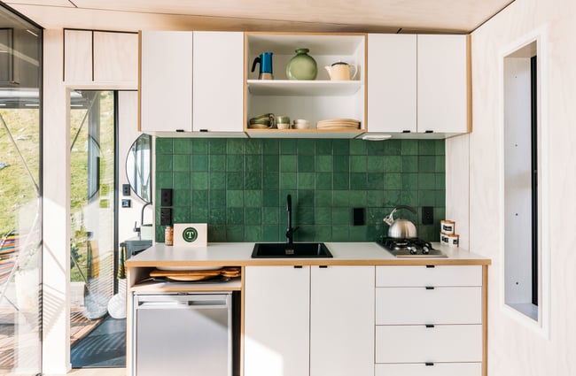 A tiny kitchen inside a B&B.