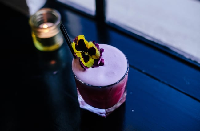 A cocktail on the counter.