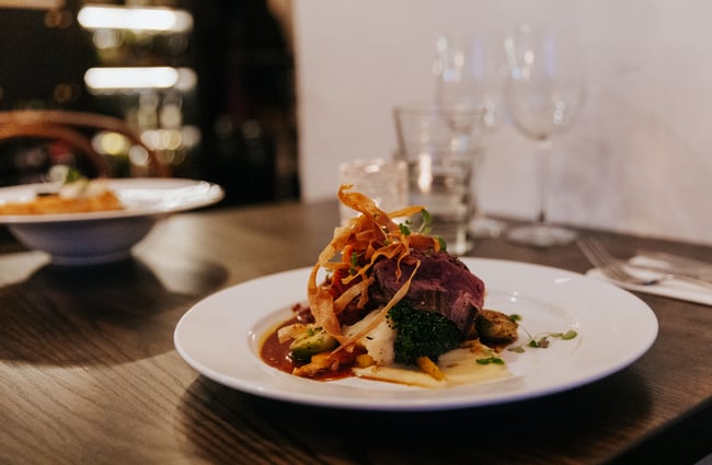 Close up of a lamb dish inside the restaurant.