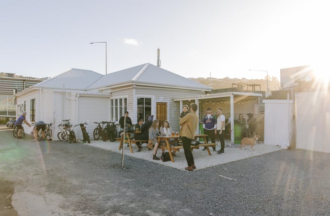 Customers enjoying the outdoor courtyard at Two Thumb Brewing Co. Redcliffs.