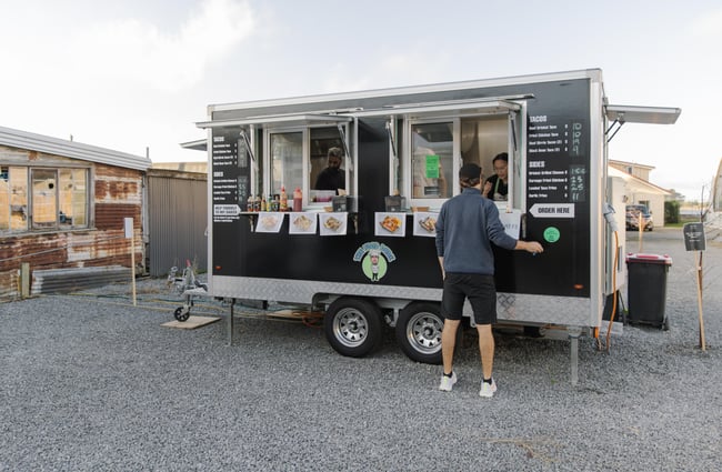 Customer ordering at the food truck at Two Thumb Brewing Co. Redcliffs.