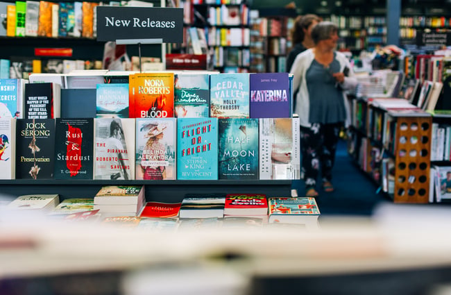 Books on shelves at the University of Canterbury Bookshop.