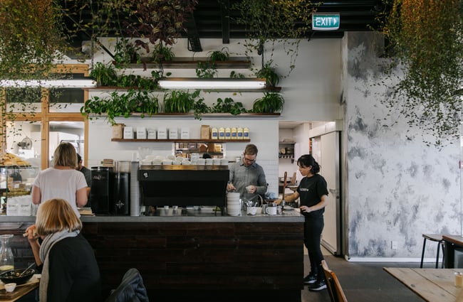 View of the counter with coffee machine.