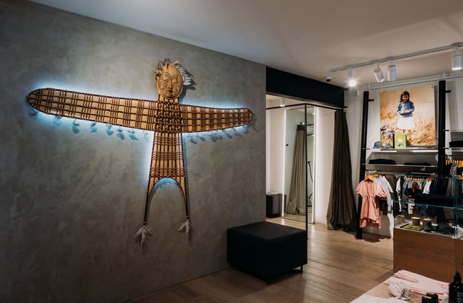A large wall sculpture inside Untouched World Wānaka.