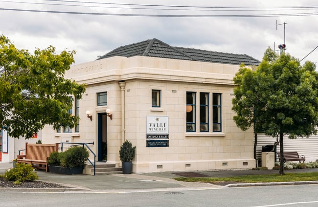 Exterior photo of VALLI Wine Bar located in the historical Kurow Post Office stone building
