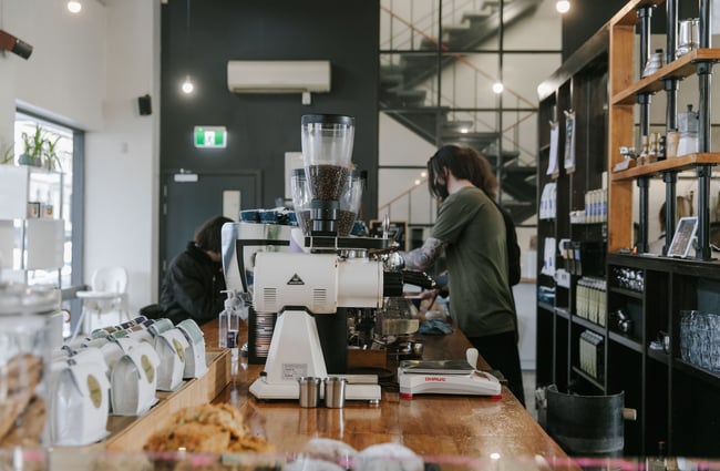 Coffee making counter at Vanguard, Dunedin.