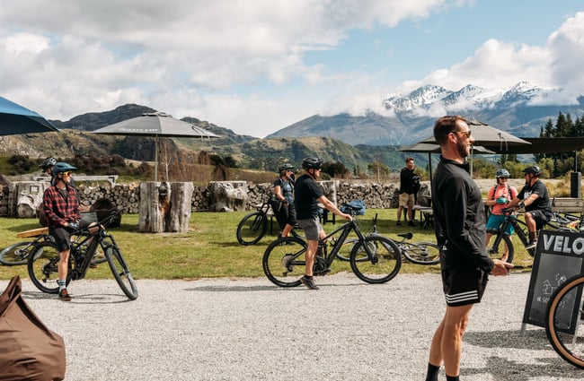 Cyclists outside Velo Café & Beer Garden.