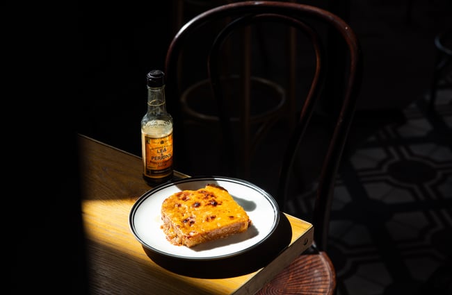 A cheese toastie on a table.