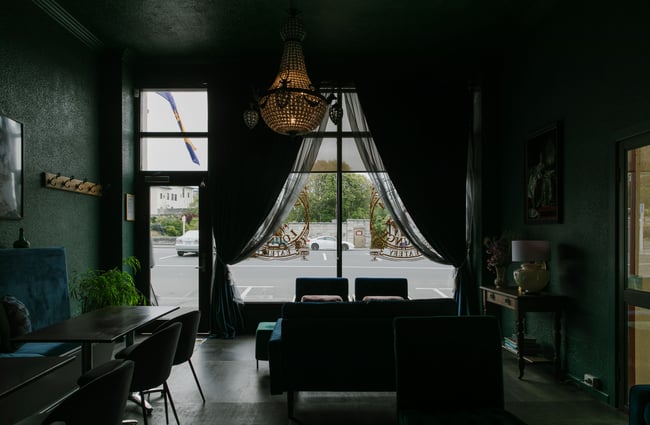 A view of the street inside Victoria Lounge and Eatery Oamaru.