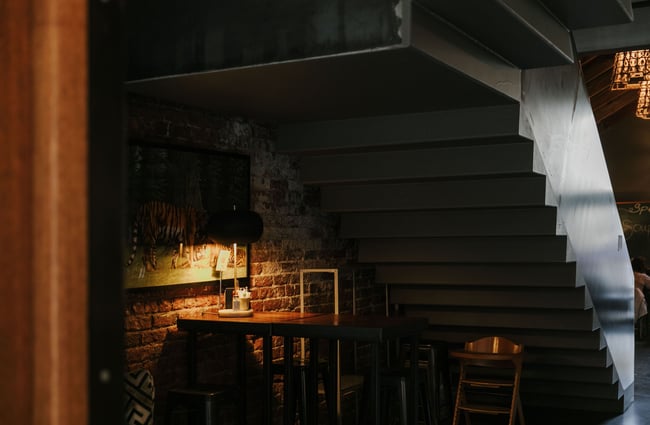 Secret table hidden under the stairs at Vogel Street Kitchen, Dunedin.
