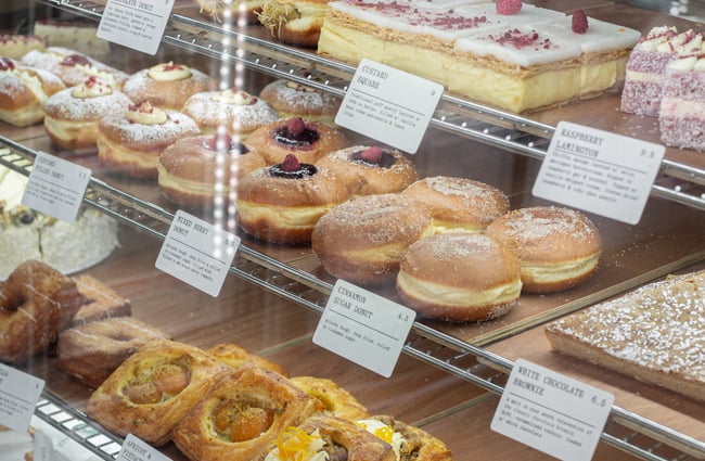 Pastries in the cabinet at Volare Bread.