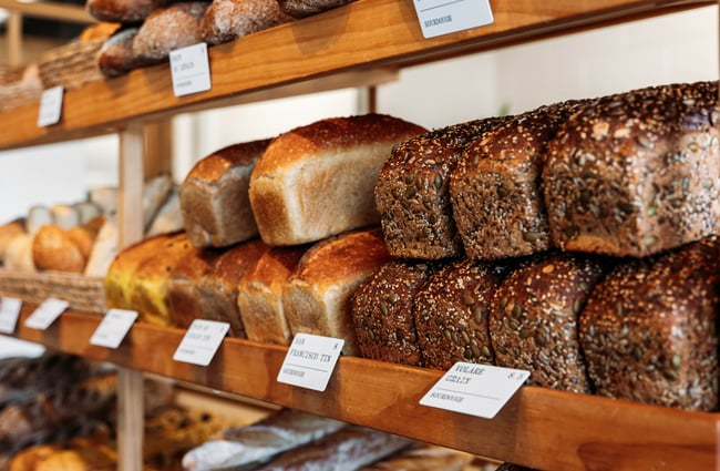 Loaves of bread on display.