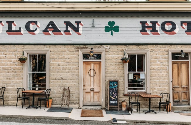 The doorway into Vulcan Hotel.