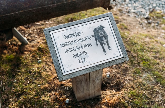 A plaque dedicated to a dog.