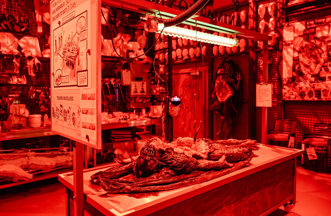 The red glow of an operating room.