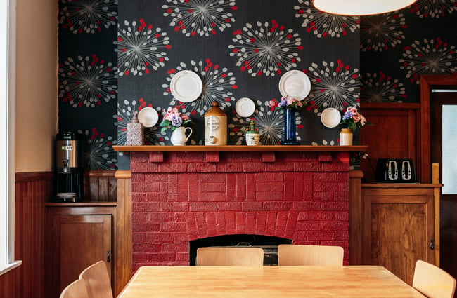 A fireplace inside a pub.