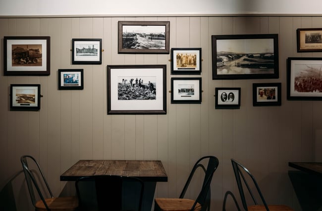 Tables and chairs inside Waipiata Hotel Waipata Central Otago.