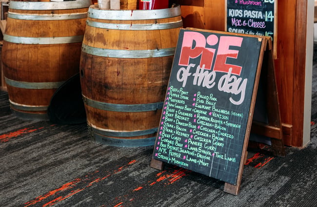A Pie of the Day sign.