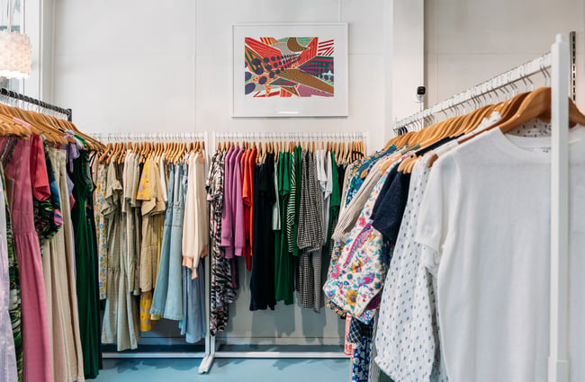 Clothes on racks at Wanda Harland.