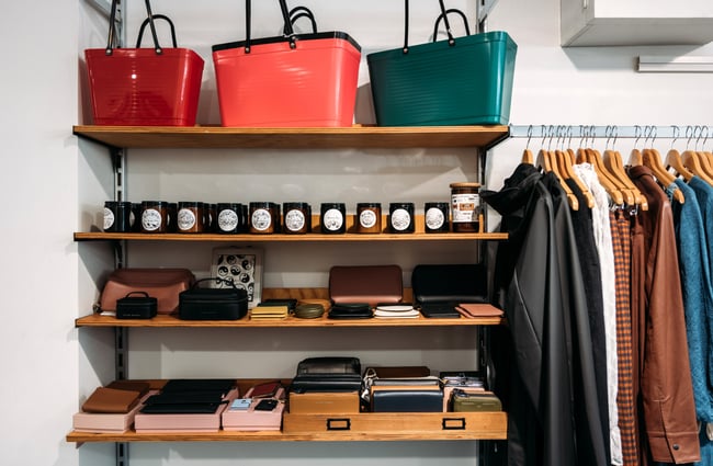 Bags and clothes on display at Wanda Harland.