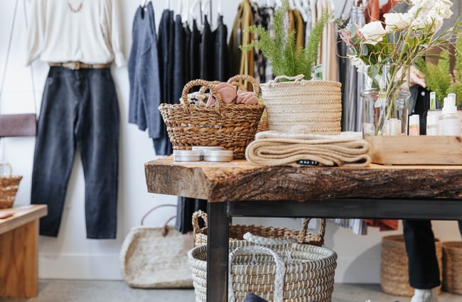 Close up of clothes on a table.