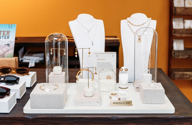 Vow Valley jewellery collection by Whistle & Pop on store table