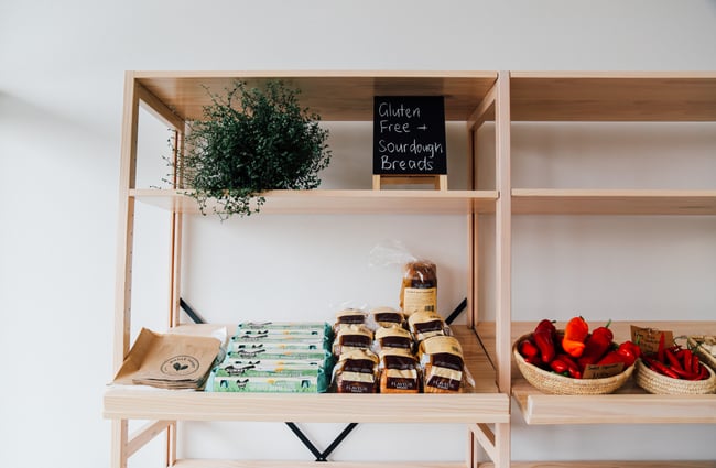Plants and food on display.