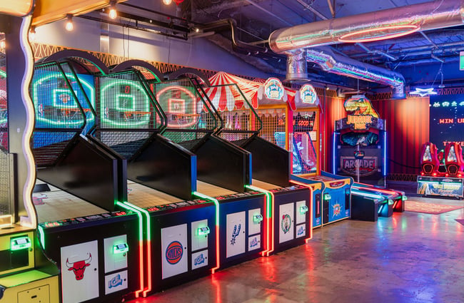 A brightly coloured games area inside Willis Lane.