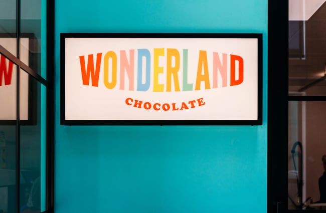 Wonderland Chocolate signage.