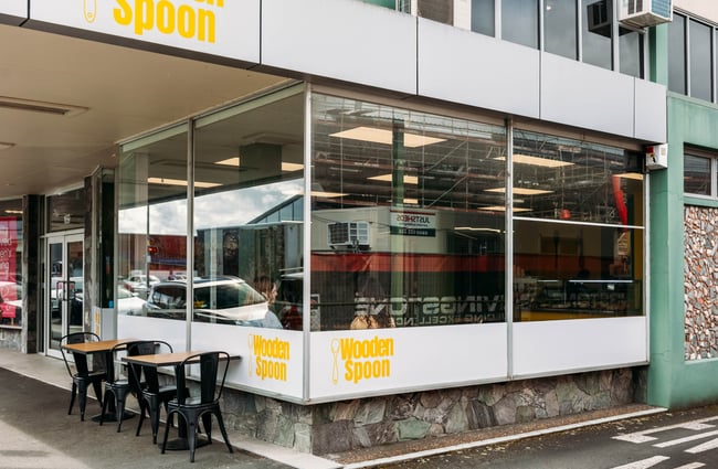 Cafe building exterior of Wooden Spoon.