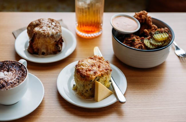 Food dishes on the table at Wooden Spoon.
