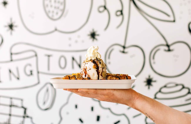 Waffle with toppings.