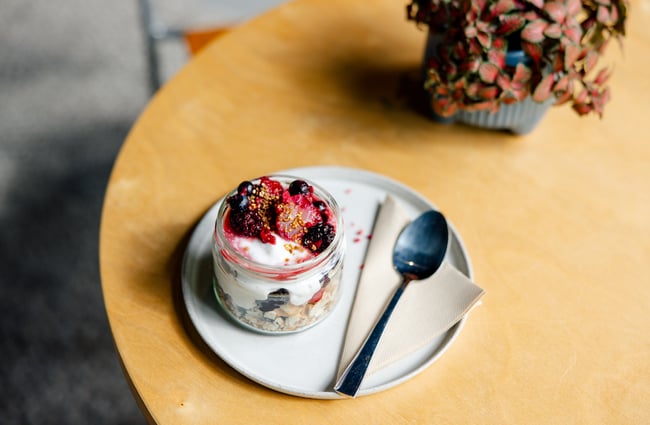 Overnight oats on the table at Hub Matakana.