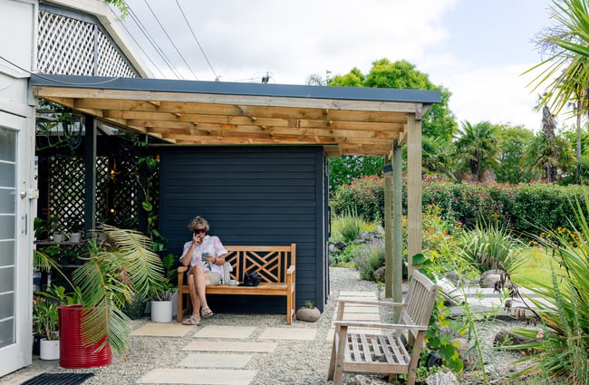 Customer sitting outside at Hub Matakana.
