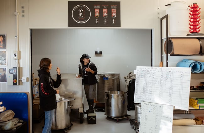 Workers brewing sake at Zenkuro in Queenstown