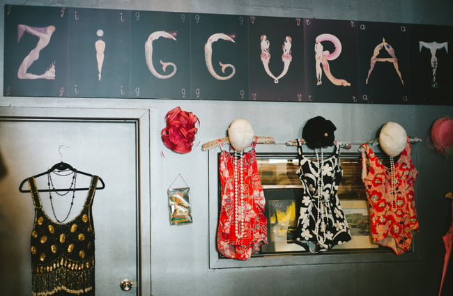 Swim suits on display.