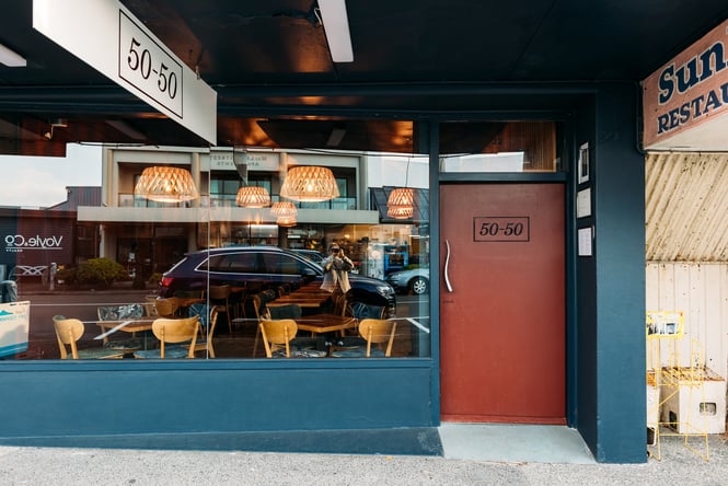 The entrance to 50-50 restaurant on Kapiti coast.