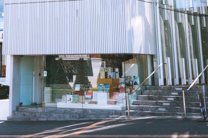 The entrance to Lamplight Books.