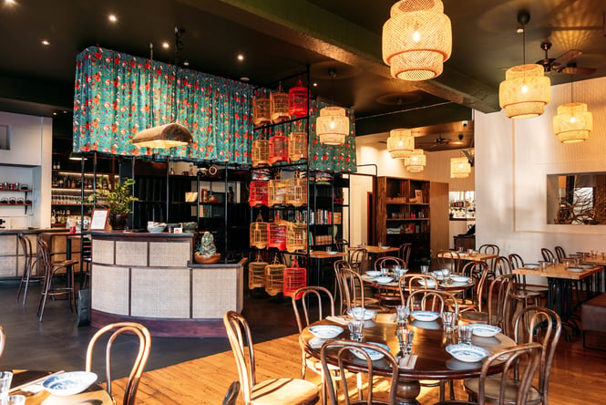 Colourful interior in the dining room at Apache.