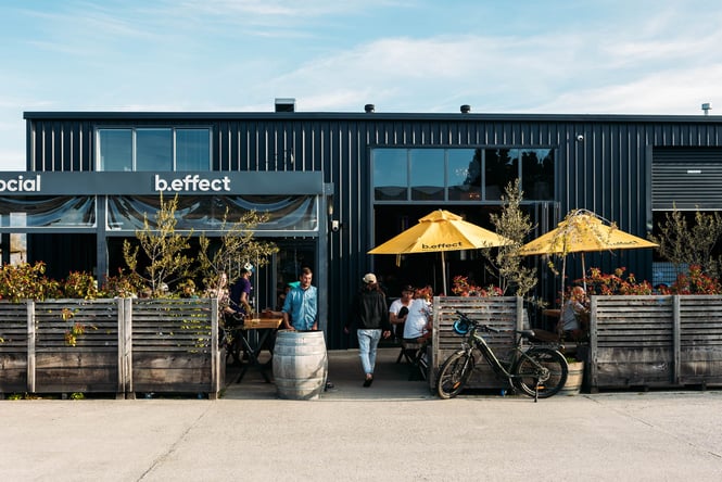 Outdoor area with a bike parked up at b.social, Wānaka.