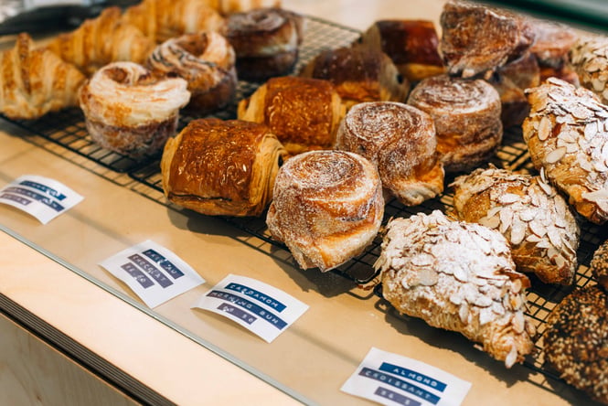 Close up of pastries on display at Billow, New Plymouth.
