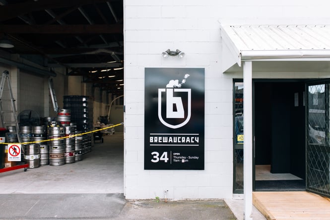 The outside of Brewaucracy, Hamilton.