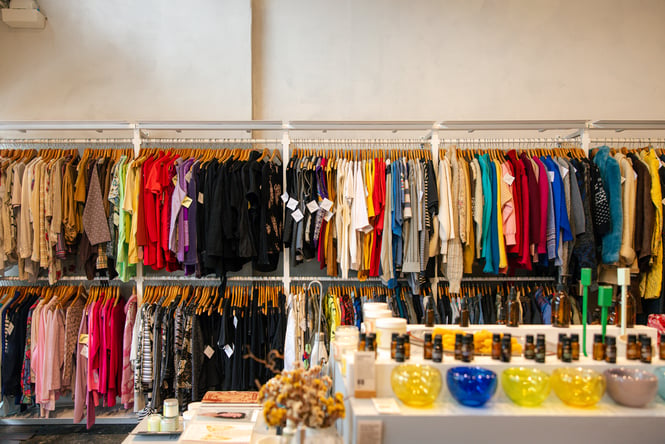 Racks of clothing at Crushes, Auckland.