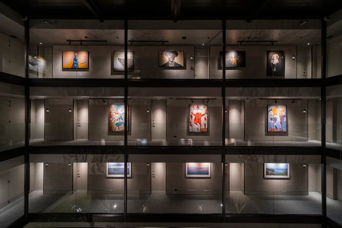 View of the corridors and art at Ebb, Dunedin.
