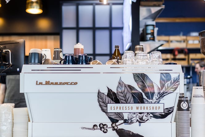 Close up of the coffee machine at Espresso Workshop.