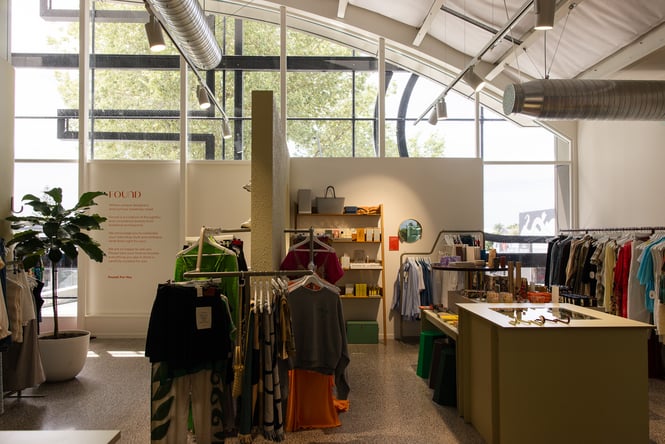 Wide view of clothing on display at FOUND.