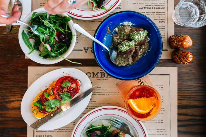 Flatlay of food on the table.