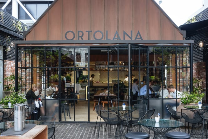 Exterior front sign of Ortolana.